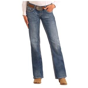 Rock & Roll Denim Women's Mid Rise Bootcut Riding Jeans Embroidered Cowgirl